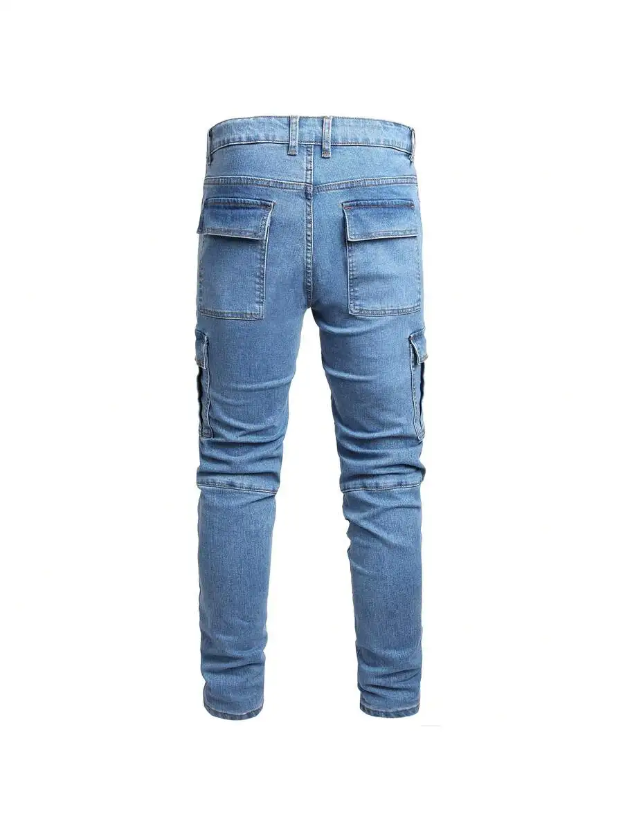 Mens Slim Fit Stretch Cargo Denim Jeans Straight Leg Comfort Flex Waist