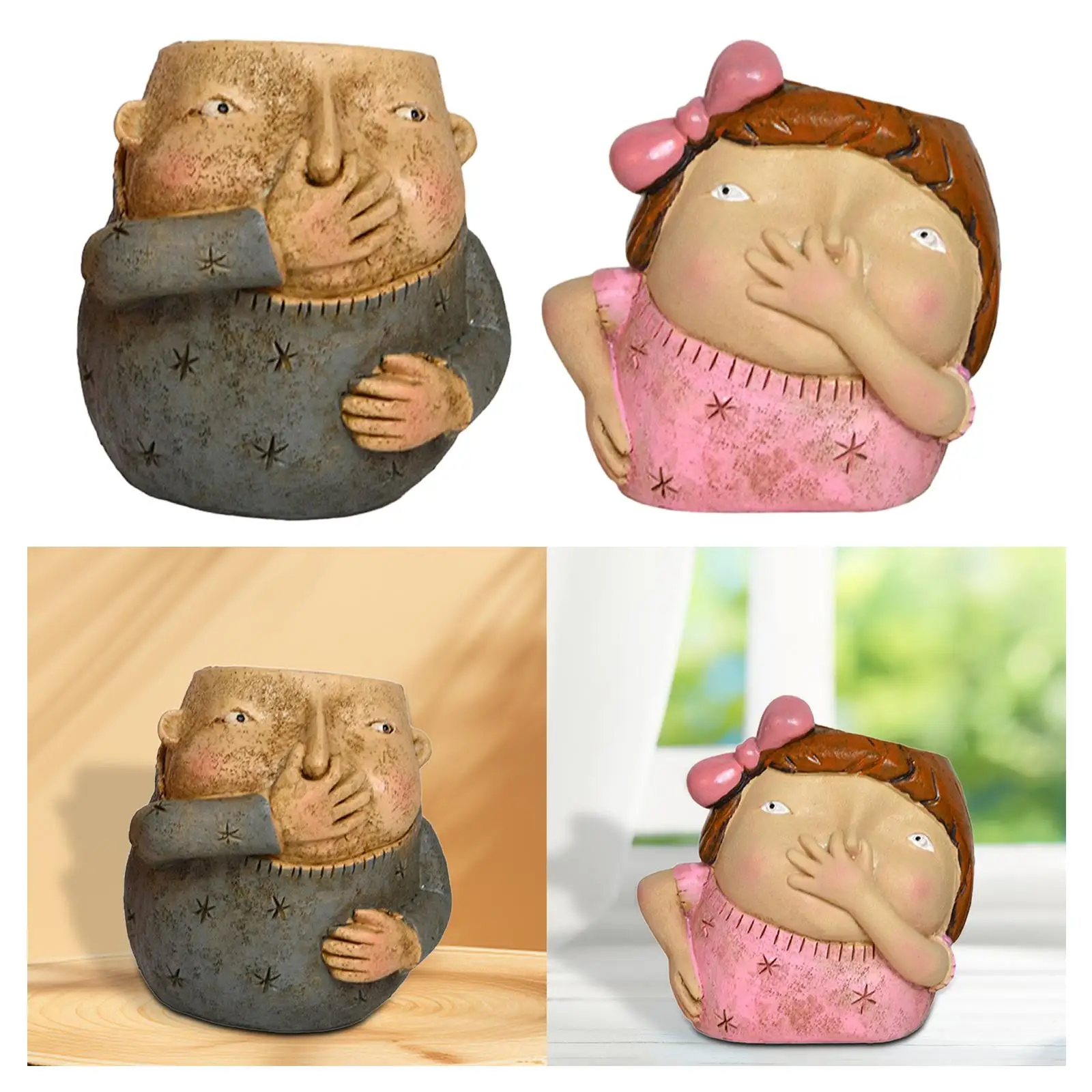 

Face Shaped Flower Pot Home Decor Modern Flowerpot Decorative Figurine Nose Holding Figurine for Desk