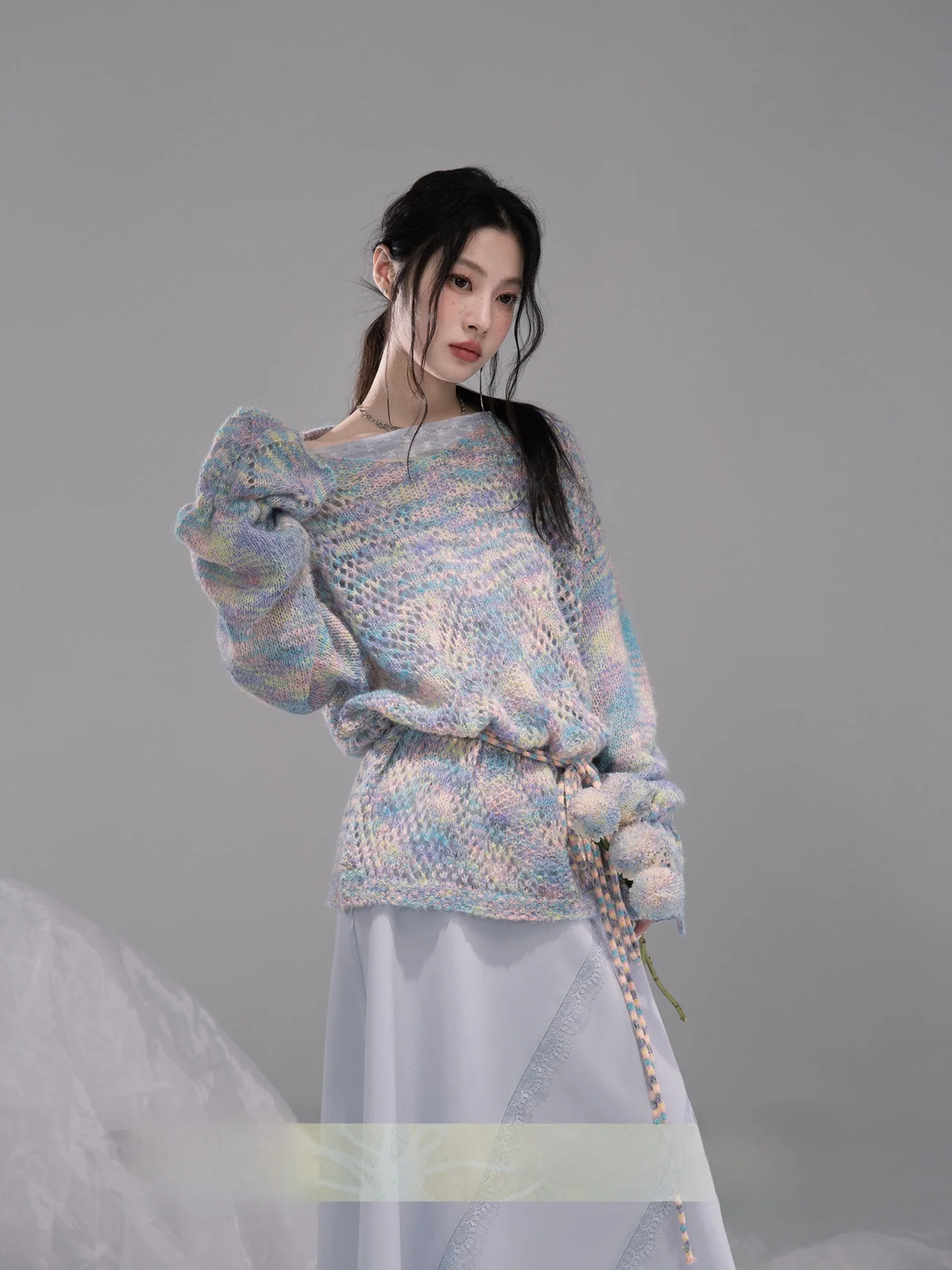 

COTRE Early Spring Knitted Sweater Soft Wool And Mouton Fiber Casual Sle Long Sve Netie for Women
