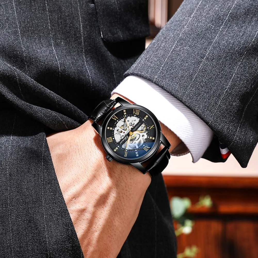 CHENXI 남성용 속이 빈 자동 기계식 시계 세련된 비즈니스 방수 매일 사용 시계 남성용 Reloj Hombre