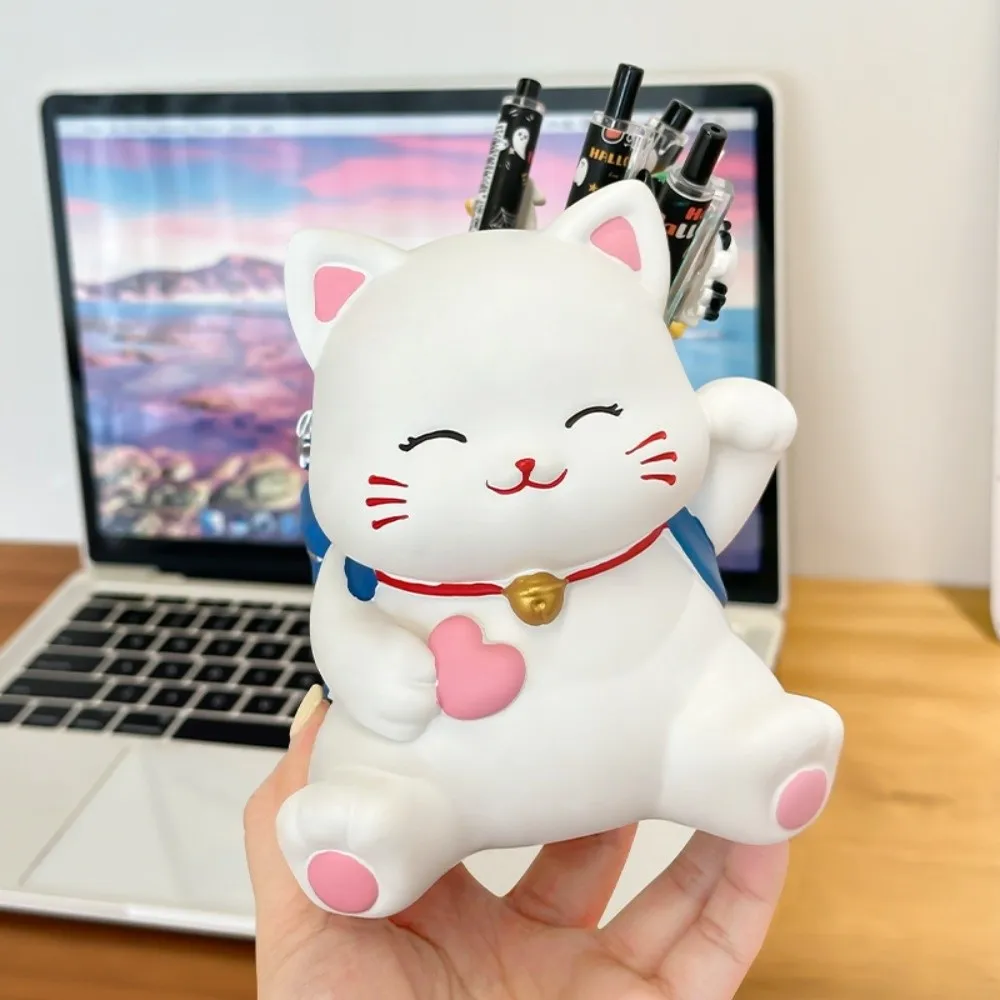 Creative Small Cat Pen Holder Cartoon Multi Functional Desktop Storage Ornaments Storage Box Large Capacity Makeup Brush Holder