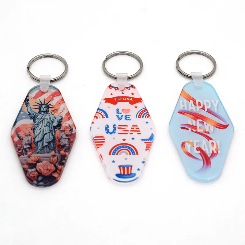 

30pcs/lot Sublimation Blanks Rectangle Acrylic Keychain Heat Press Key Ring For Christmas/Bag Key Decor/Car Key Use/DIY Craft