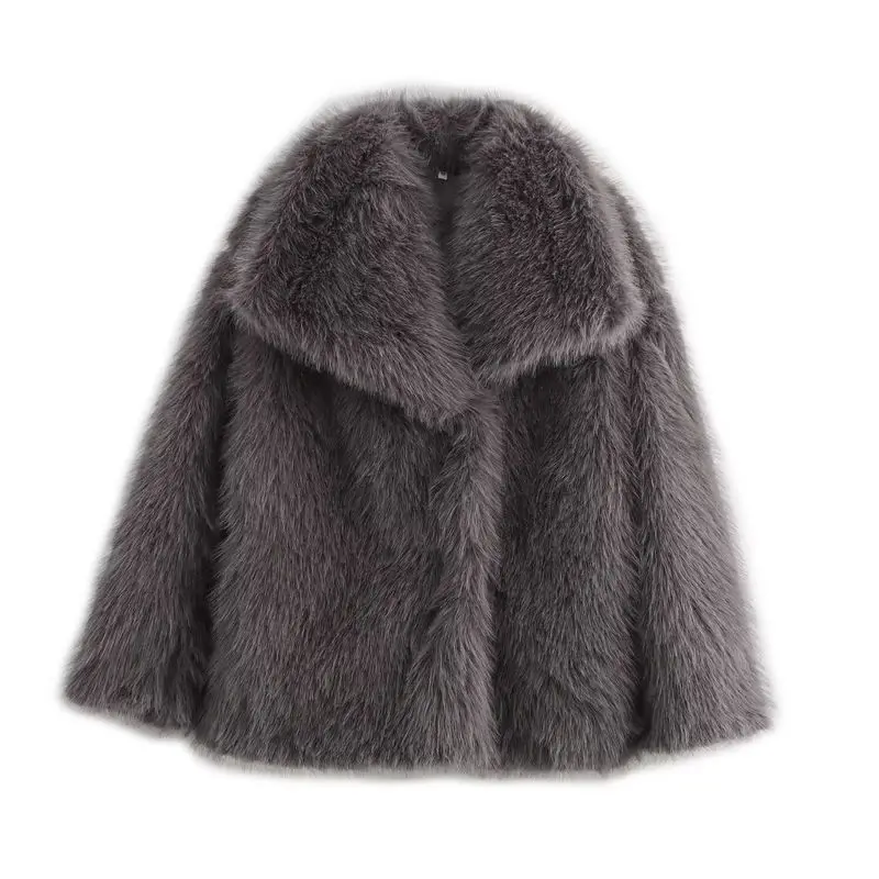 Women's Artificial  Fur Coat Light Grey Long Sleeve Urban Style Waist-Cinching Design Fashionable And Elegant Outerwear