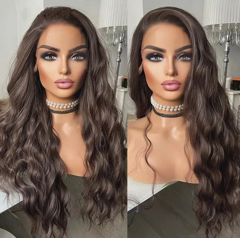 Choc Brown Frontal Lace Wig Long Wavy Heat Resistant Synthetic Hair