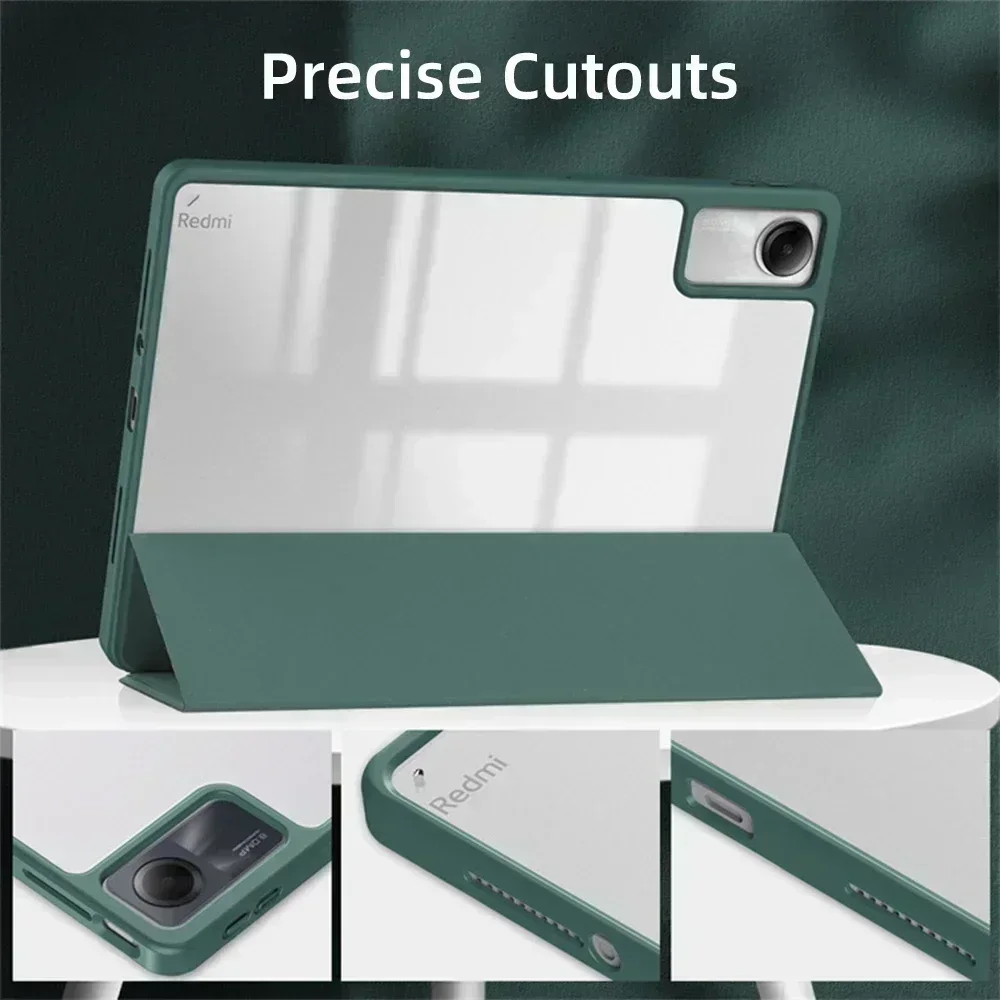 Coque arrière rigide transparente pour Xiaomi Redmi Pad SE, housse de réveil et de sommeil, 11"