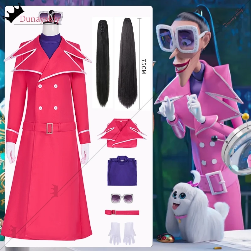 Valentina Cosplay Costum PINK Trench Coat With Sashes Double Breasted Long Sleeve Valentina Role-playing Wig Anime Party Suit