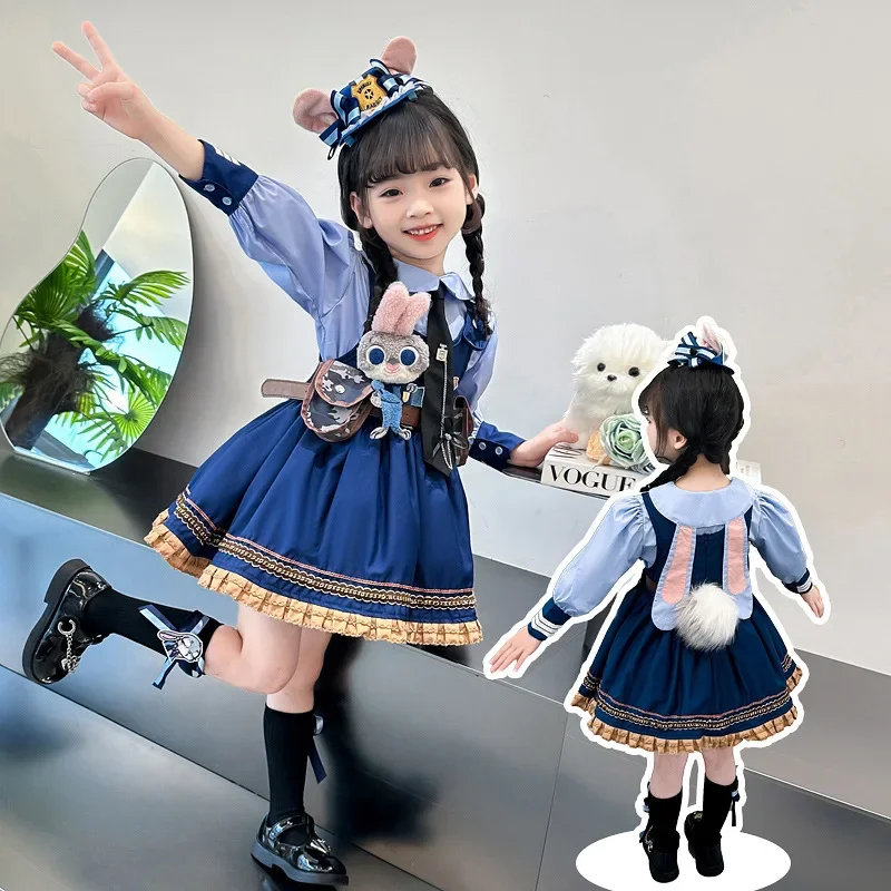 

Disney Judy Hopps Girl's Cosplay Dress Cartoon Academy Style Pleated Skirt Girl Princess Clothes Girl Anime Birthday Gift