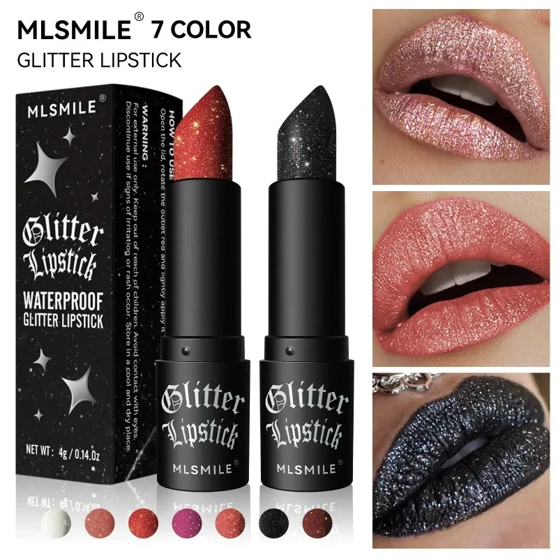 Lápiz labial mate de diamante de 7 colores, taza antiadherente, lápiz labial metálico nacarado duradero, brillo de labios negro oscuro, maquillaje de labios para mujer