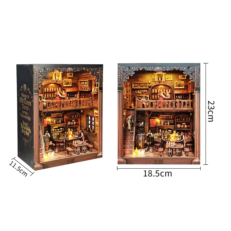 3D Book Nook Kit Wooden DIY Miniature Vintage Medieval Tavern Style Bookshelf Decor Gift for History Enthusiasts