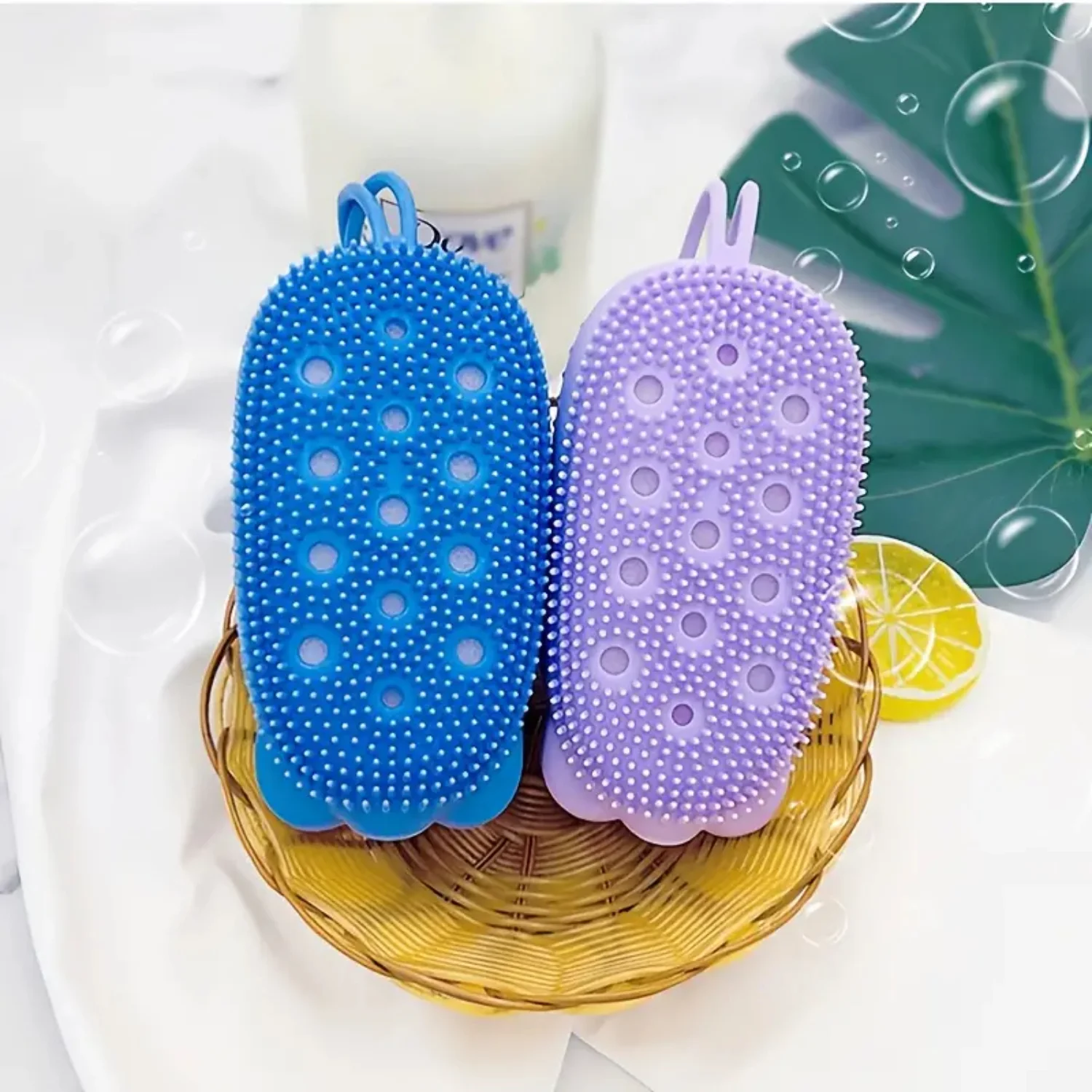 1pc Cute Bear Shaped Silicone Bath Scrubber, Gentle Body Exfoliating Shower Scrub