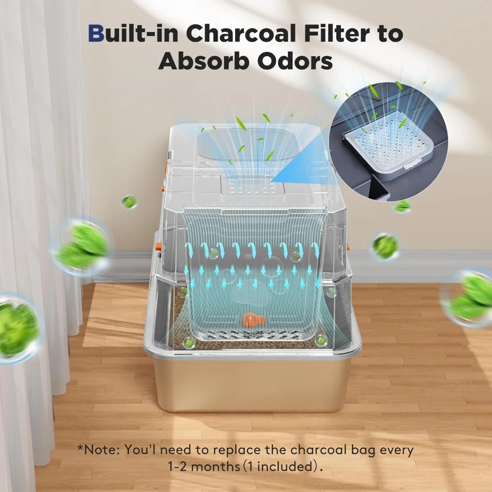 صندوق نفايات القطط المعدني المغلق كبير جدًا للقطط الكبيرة، صندوق نفايات من الفولاذ المقاوم للصدأ عالي الجوانب XL مع غطاء، مثالي للقطط الكبيرة #5