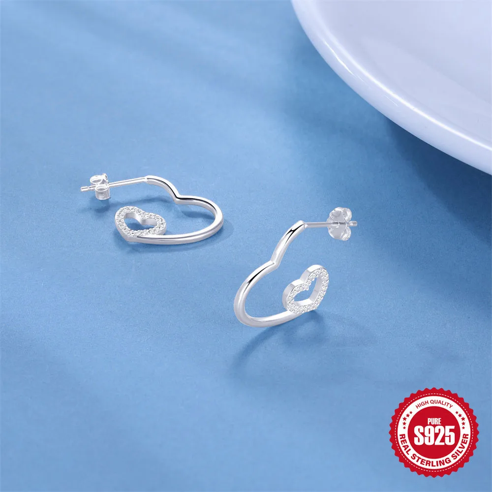 Pendientes de plata de ley 925 para mujer, aretes con forma de corazón y estrella, joyería fina y creativa, regalo elegante