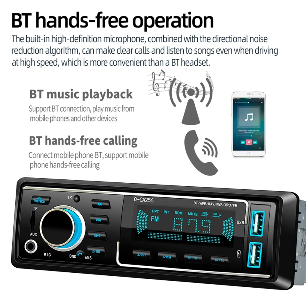 

Car Radio Audio Bluetooth-Compatible Stereo Mp3 Player Fm Receiver with Dual Usb Charging/remote Control Aux/tf Card In Dash Kit