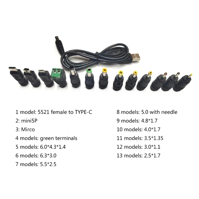 F3KE USB DC5521 แหล่งจ่ายไฟอะแดปเตอร์แจ็คแล็ปท็อปชาร์จตัวเชื่อมต่อ 13 ชิ้นปลั๊ก