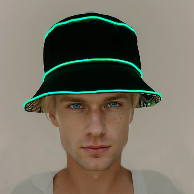 Luminous Neon LED Mężczyźni Kobiety Jednokolorowe kapelusze wiadro Hip Hop Panama Cap Fisherman Hats Cotton Outdoor Summer Casual Fishing Cap