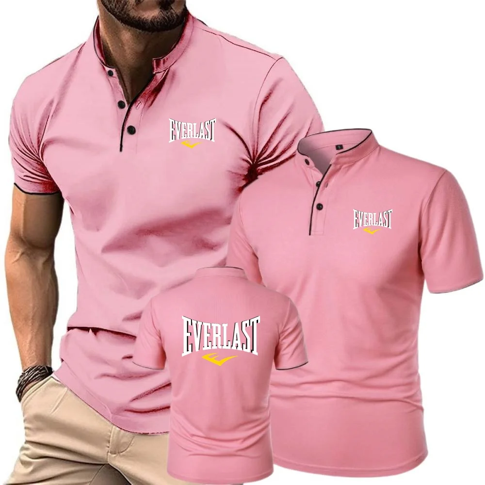 Camiseta Everlast para hombre, Polos de manga corta, camisetas de entrenamiento para gimnasio, camiseta Vintage Henley, camisetas con cuello levantado para jóvenes, ropa de calle