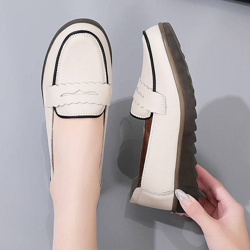 Women Leather Shoes Moccasins Flat Shoes Comfortable Female Casual Walking Shoes Fashion Non-slip Women Loafers Zapatos De Mujer