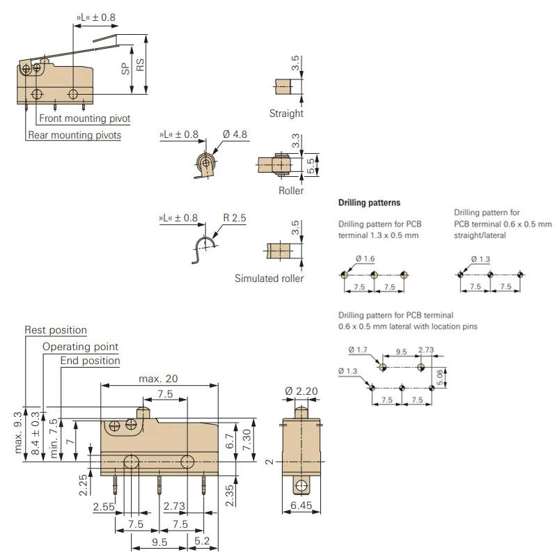 1pcs 6A 12VDC Micro Switch DB1C-A1RC Roller Lever SPDT Solder Miniature On-Off DB1 For ZF ELECTRONICS