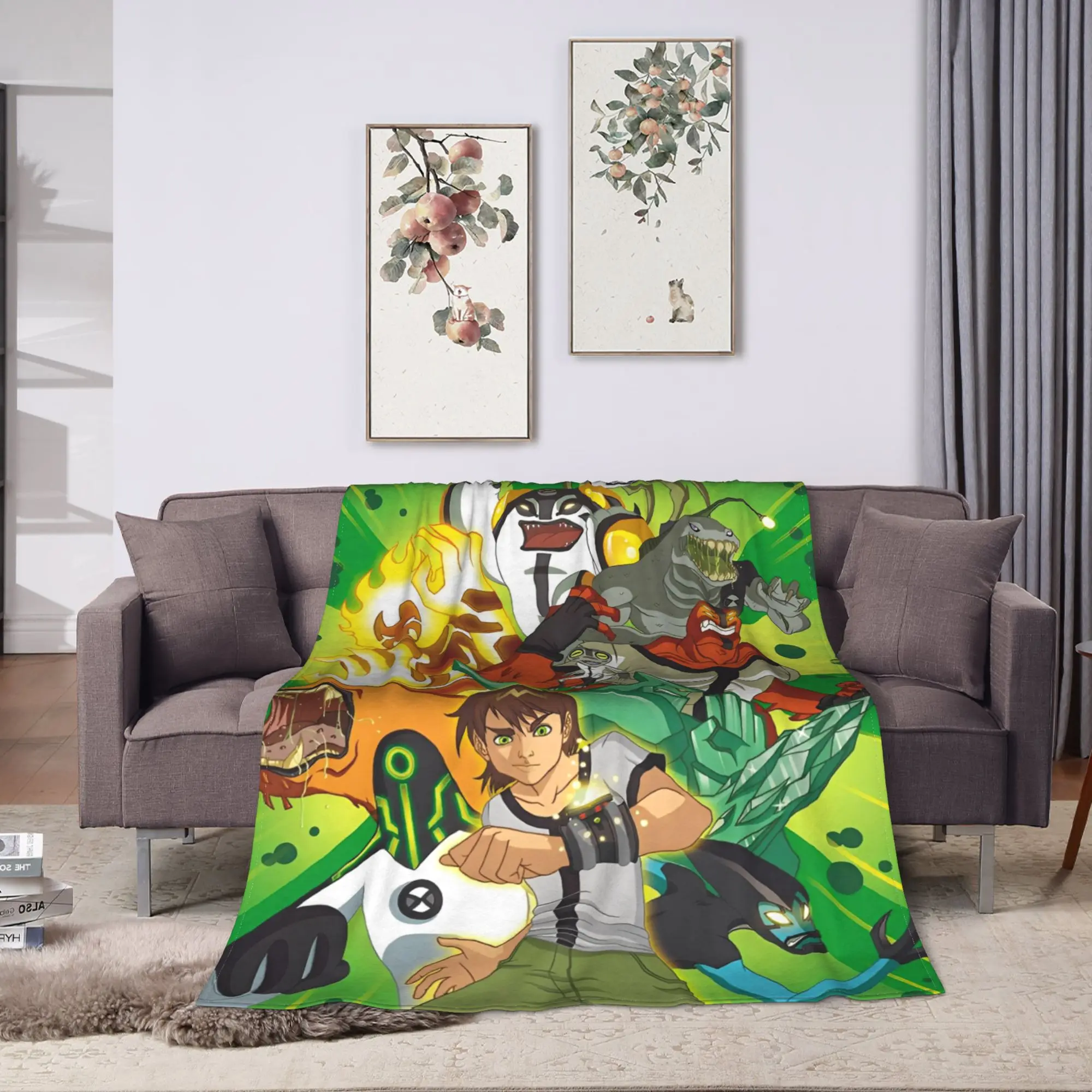 Ben 10 Omnitrix Unleashed Flannel Blanket  Soft Durable Throw Blanket for Home Decor Airplane Travel  Bedspread Sofa Bed Cover