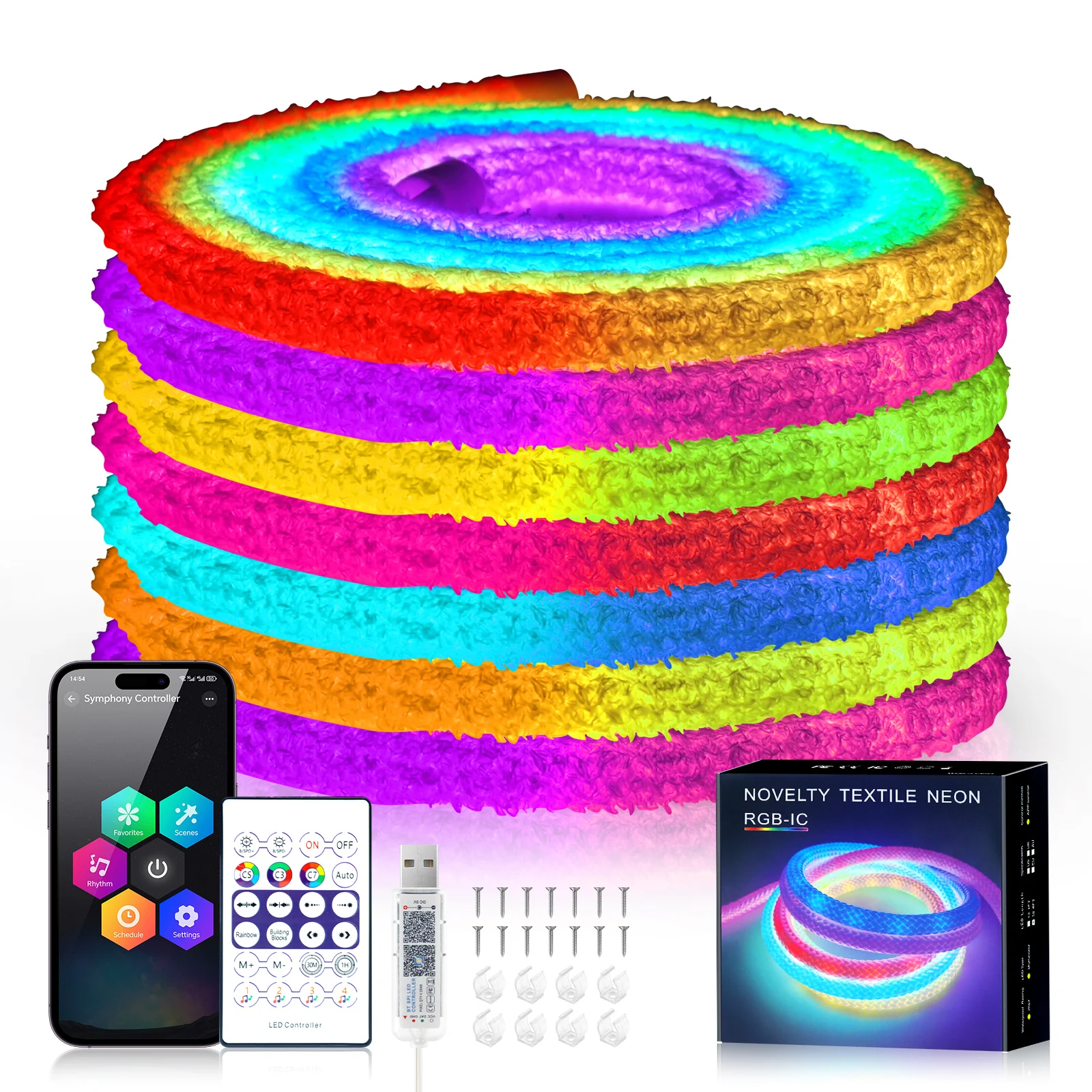 

5 В USB пушистый бархат RGB Радуга неоновая светодиодная лента WS2812B 24 клавиши ИК Bluetooth пульт дистанционного управления 360 круглая трубка декор водонепроницаемый