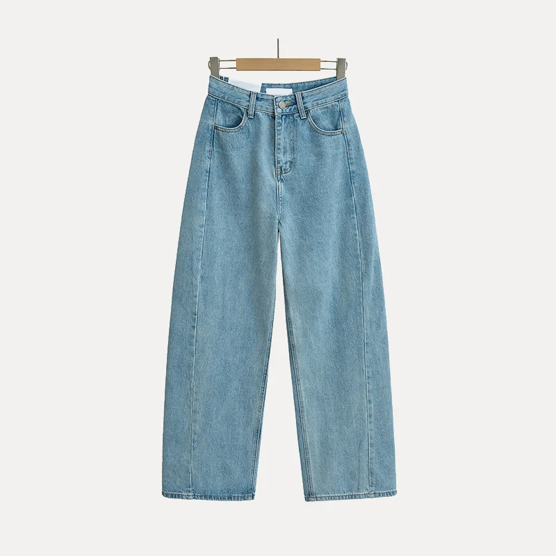 Lente 2025, damesjeans met wijde pijpen, vloerlengte, Amerikaans retro splitontwerp, casual, faionable bootcut denimbroek