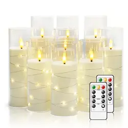 Set of 5/15 Flameless Candles with Embedded Star String Battery Operated Acrylic Flickering Pillar Candle with Remote Home Decor