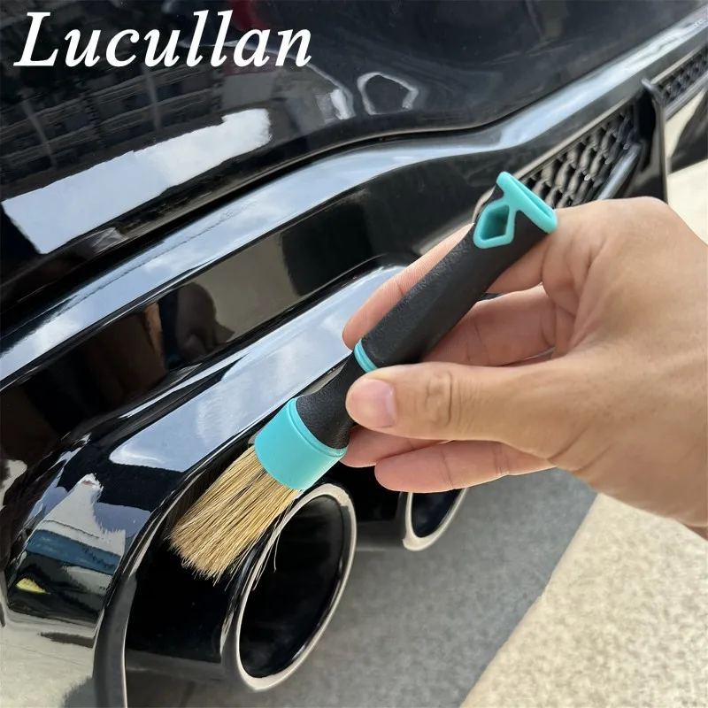 Lucullan Rubber Grip Car Detailing Brush Set Soft BristleBrushes for Interior Wheel Crevice Cleaning Auto Care Tools