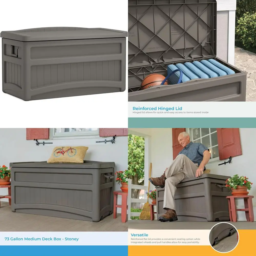

73 Gallon Heavy-Duty Outdoor Storage Deck Box with Wheels, Handles, and Seat, Versatile Indoor/Outdoor Resin Storage Solution