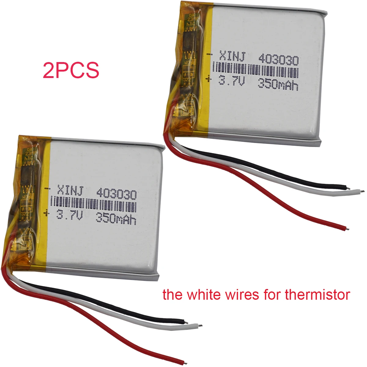 2pcs 3.7V 350 mAh 403030 Thermistor 3 Wires Polymer Li Lithium Lipo Battery Cell For GPS DashCam Driving Recorder Car Camera Mp4