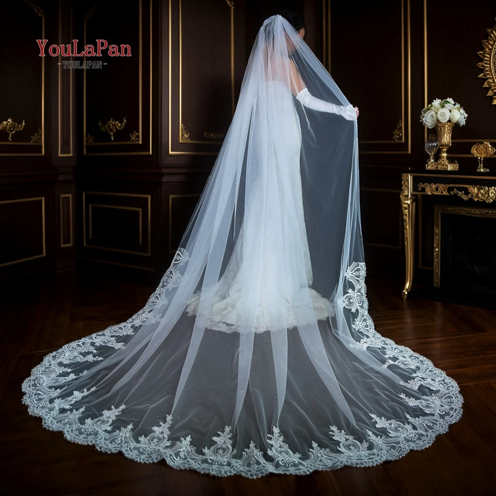 YouLaPan V73 Vintage Luxury Palace Style Bridal Wedding Accessories Cathedral Length Exquisite Lace Bridal Veil with Hair Comb