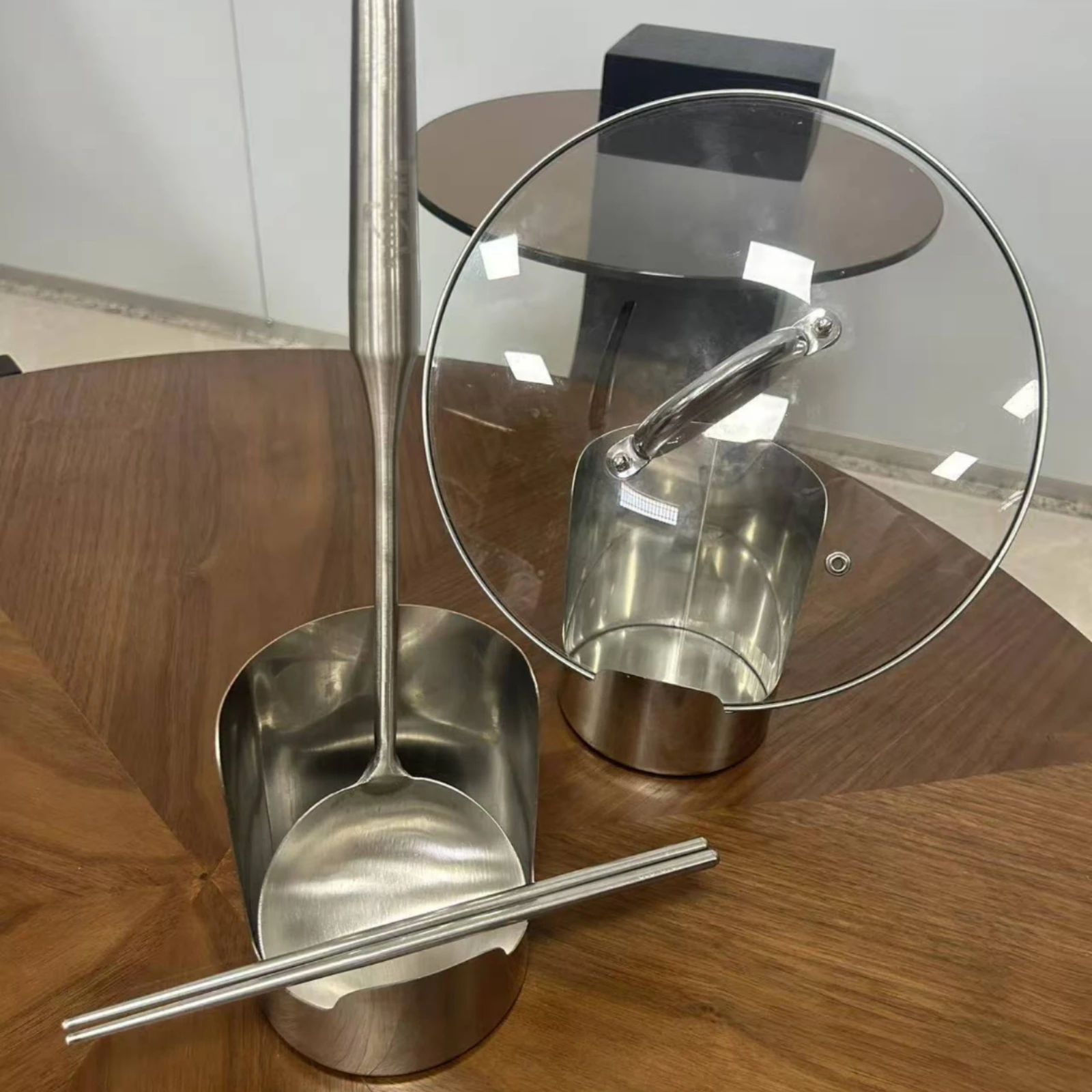 Cylindrical Kitchen Container Front Cutout Stainless Steel Utensil Holder
