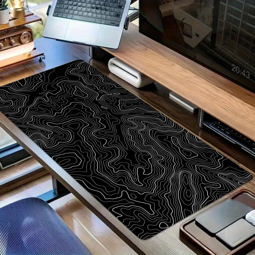 Black and white topographic map Mouse Pad Large Office Keyboard Pads Xll Gamer Computer DeskMat Rubber Anti-slip Gaming Mousepad