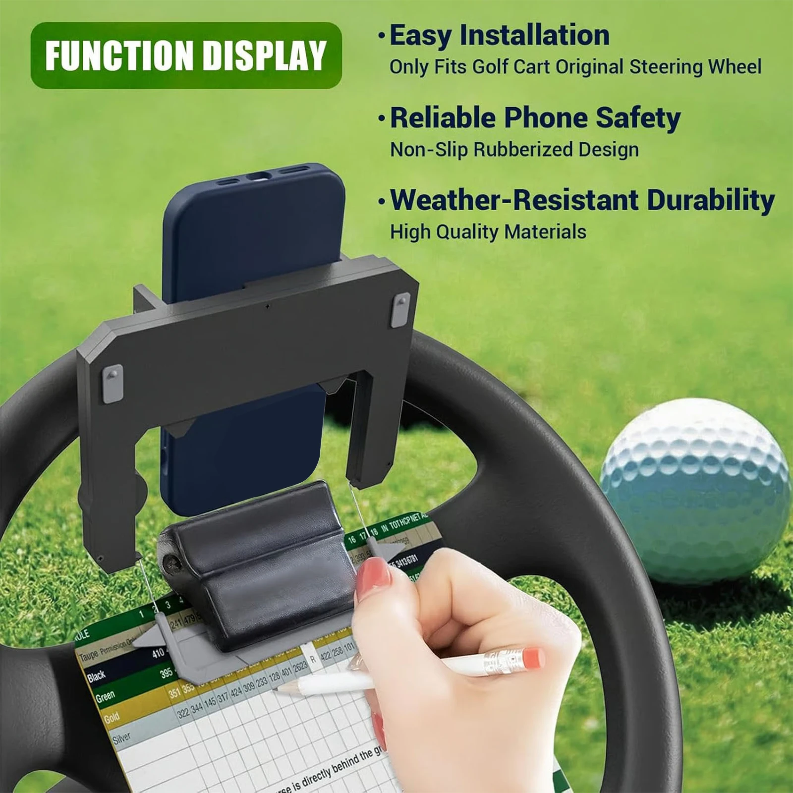 Flip Up Golf Cart Phone Holder Non-Slip Phone Caddy Adjustable Angle Golf Course GPS Phone Mount Essentials Gift for Men Women