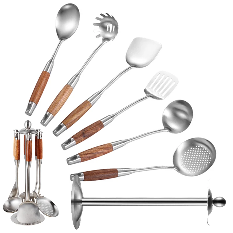 Kitchen Utensil Set 7 Piece 304 Stainless Steel Cookware Set Rosewood Handle Spatula Household Cooking Baking Tools