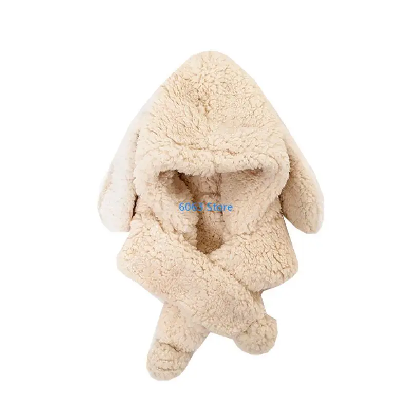 

Winter Warm Lamb Wool Baby Kids Hat Scarf Combo Cartoon Ear for Protection Children Bonnet Neckchief Set