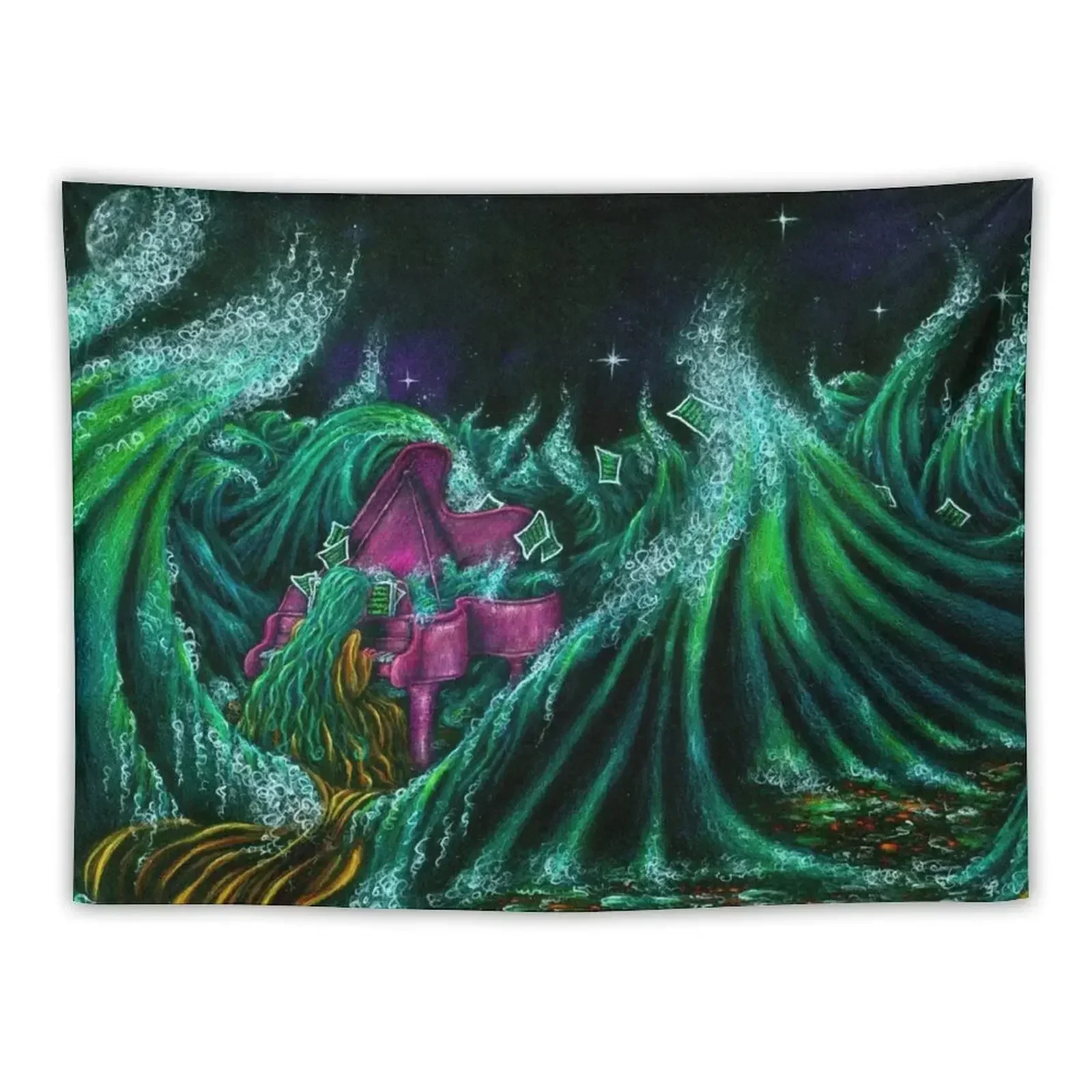 

Claire de Luna & the Grand Sea Piano Tapestry Room Decor Cute Living Room Decoration Tapestry