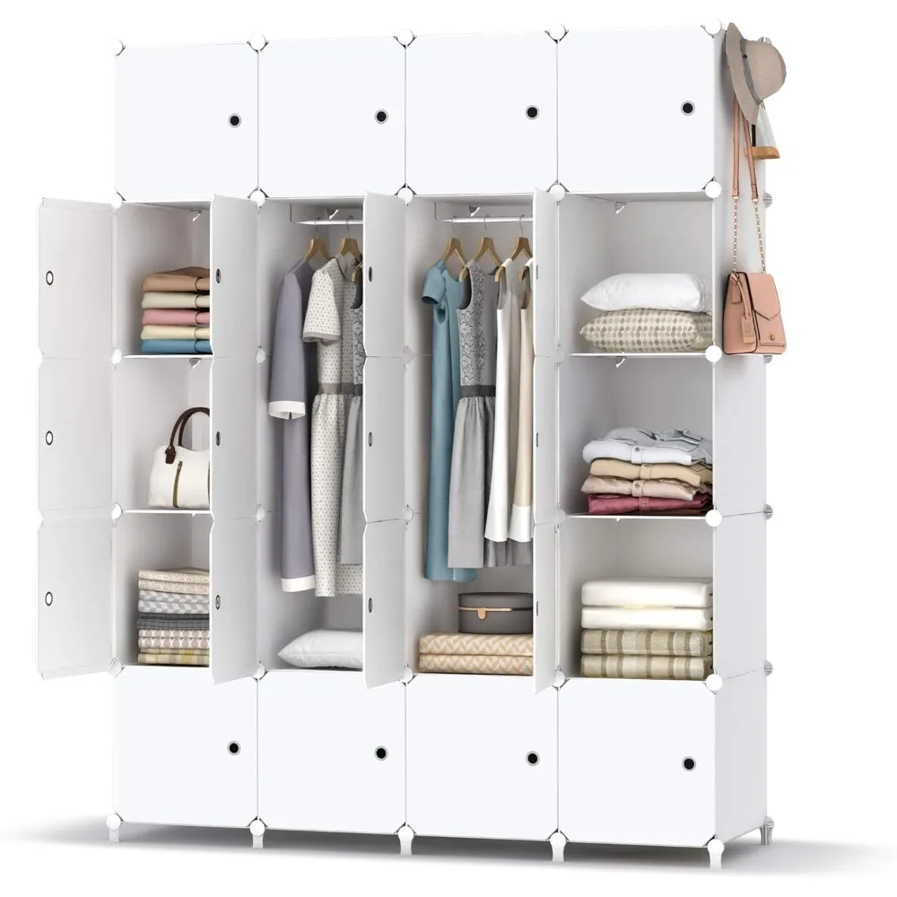Armoire Penrie Modulaire, Armoire Portable à 20 Compartiments pour Chambre à Coucher, Armoires avec Barre pour Suspendre Les v