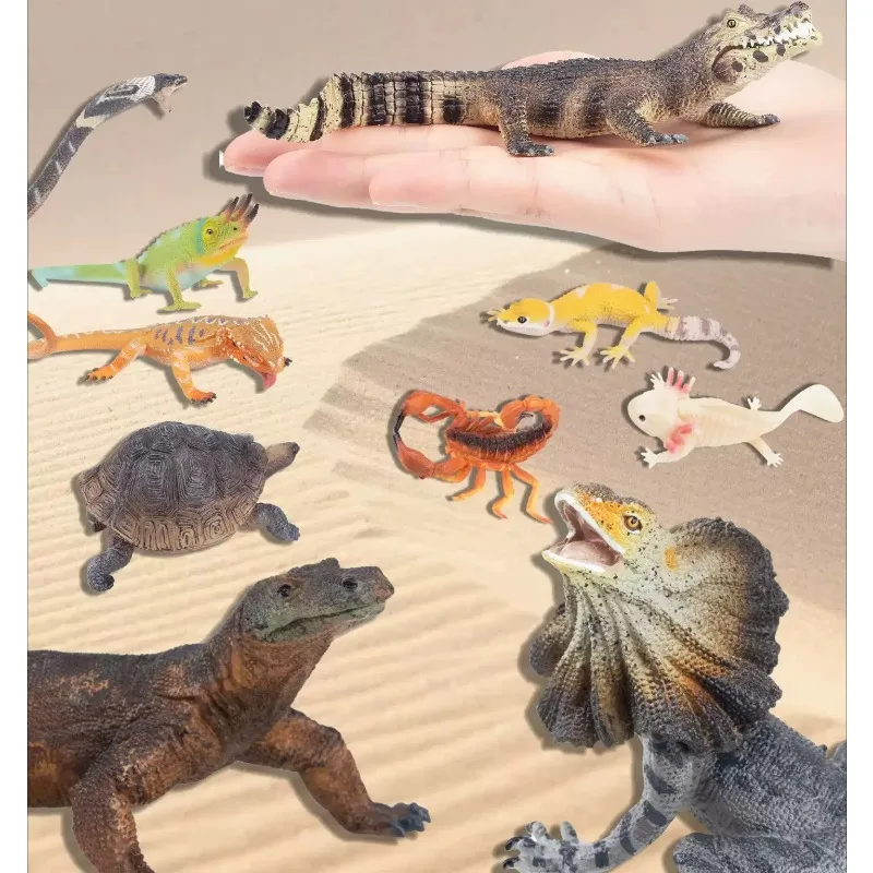 Realistic Reptile PVC Animal Figurine Set, Lizard Snake Turtle Mini Model Kit, Diorama Scene Accessory for Desktop Collection