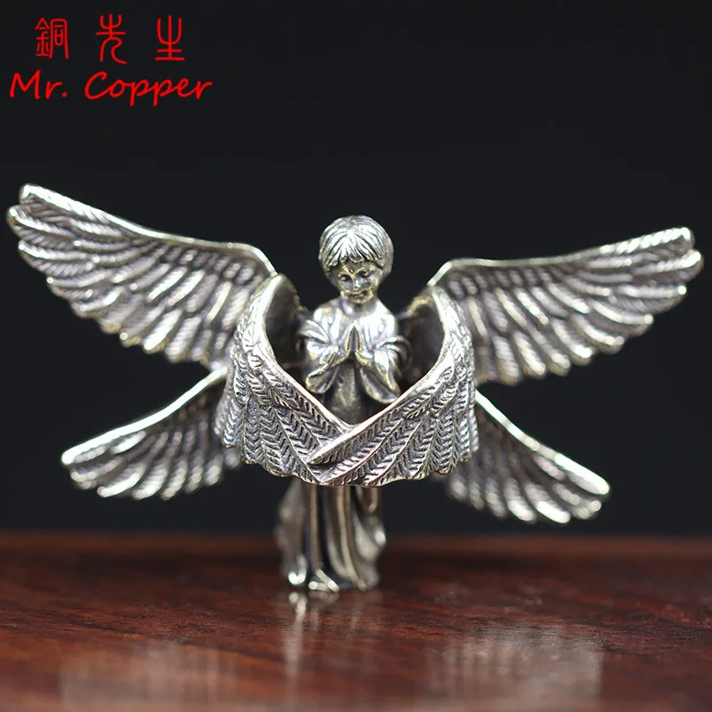 Copper Six Winged Angel God Of Love Cupid Statue Small Ornament Brass Angel Figurines Desktop Decorations Home Decor Accessories