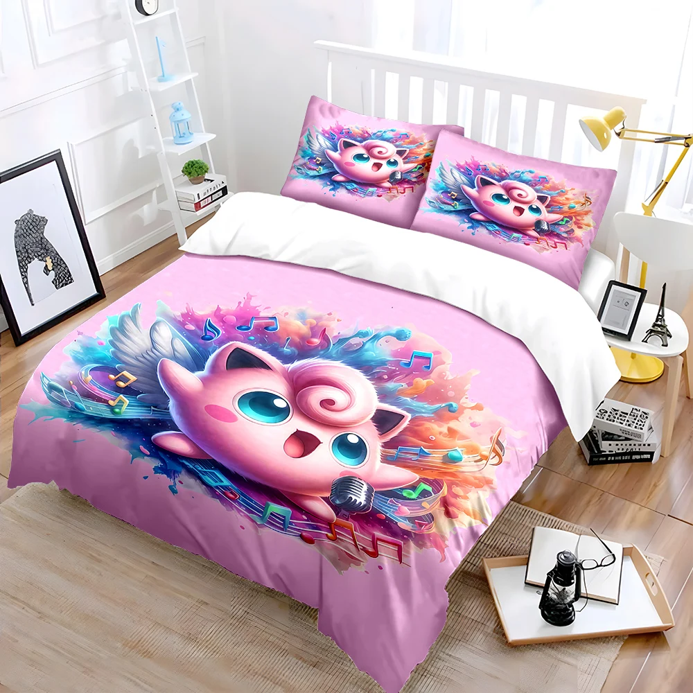 Pokemon Jigglypuff Bedding Set Children 3 Piece Set King Size Bed Set Twin Adult Bed Cover Bedroom Quilt Cover Pillowcase Gift