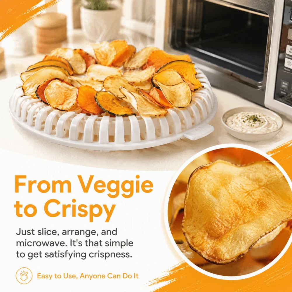 PP Microwave Chip Maker 3-in-1 Thickness Guide Chip Crisper No Oil Needed Fat Free Cooking Potato Chip Maker Snack Slicer