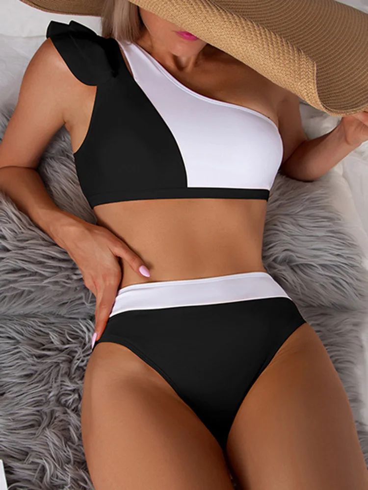 Sexy Bikini 2025 Women High Waist Ruffle Swimsuit Female One Shoulder Swimwear Bathers Bathing Swimming Suit Summer Beachwear