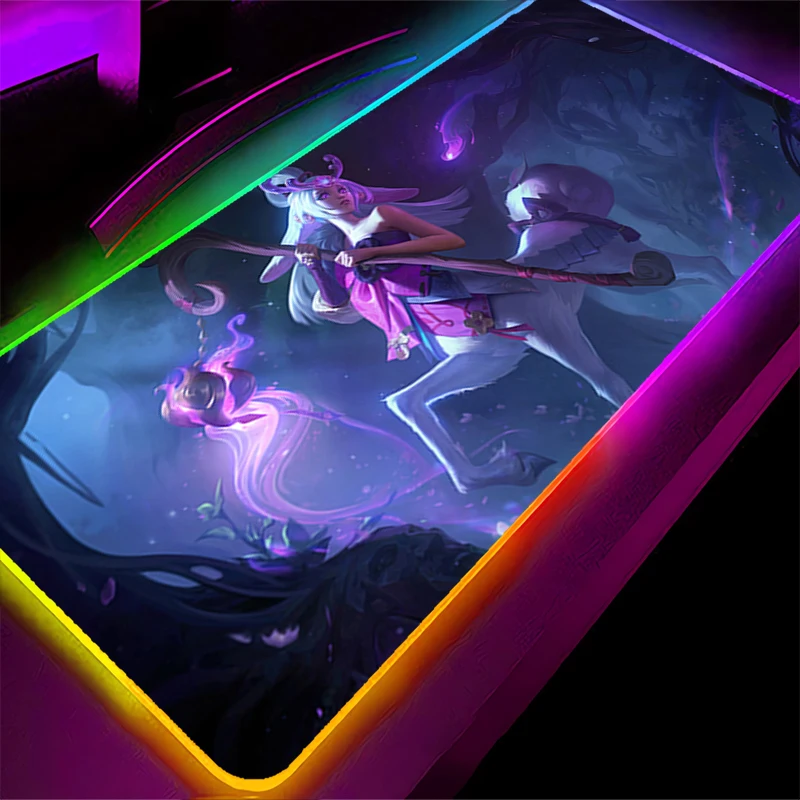 RGB LED Mouse Pad Laptop Rubber Extended Pad Desk Mouse Mat Game Mousepad PC Accessories L-league of Legends Lillia Keyboard Pad