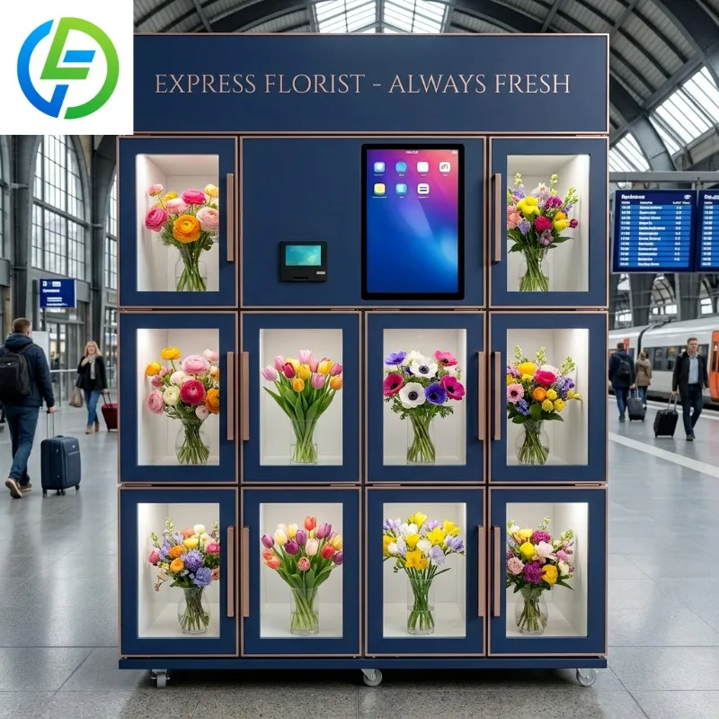 Refrigerated Automated Flower Vending Machine Smart Self-Service Bouquet Locker Kiosk Touch Screen Credit Card Payment