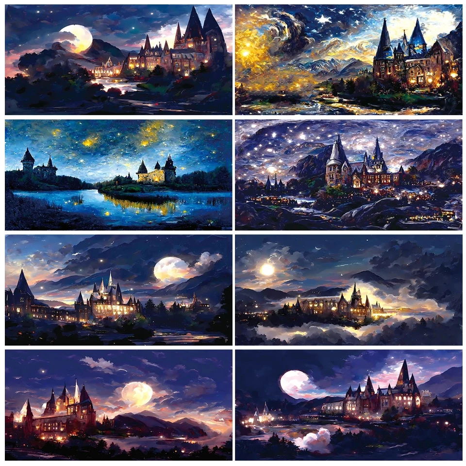 

Abstract Rainbow Castle Dusk Starry Sky Diamond Painting Kit Diamond Art Cross Stitch Living Room Wall Decor Home Decor YG4581