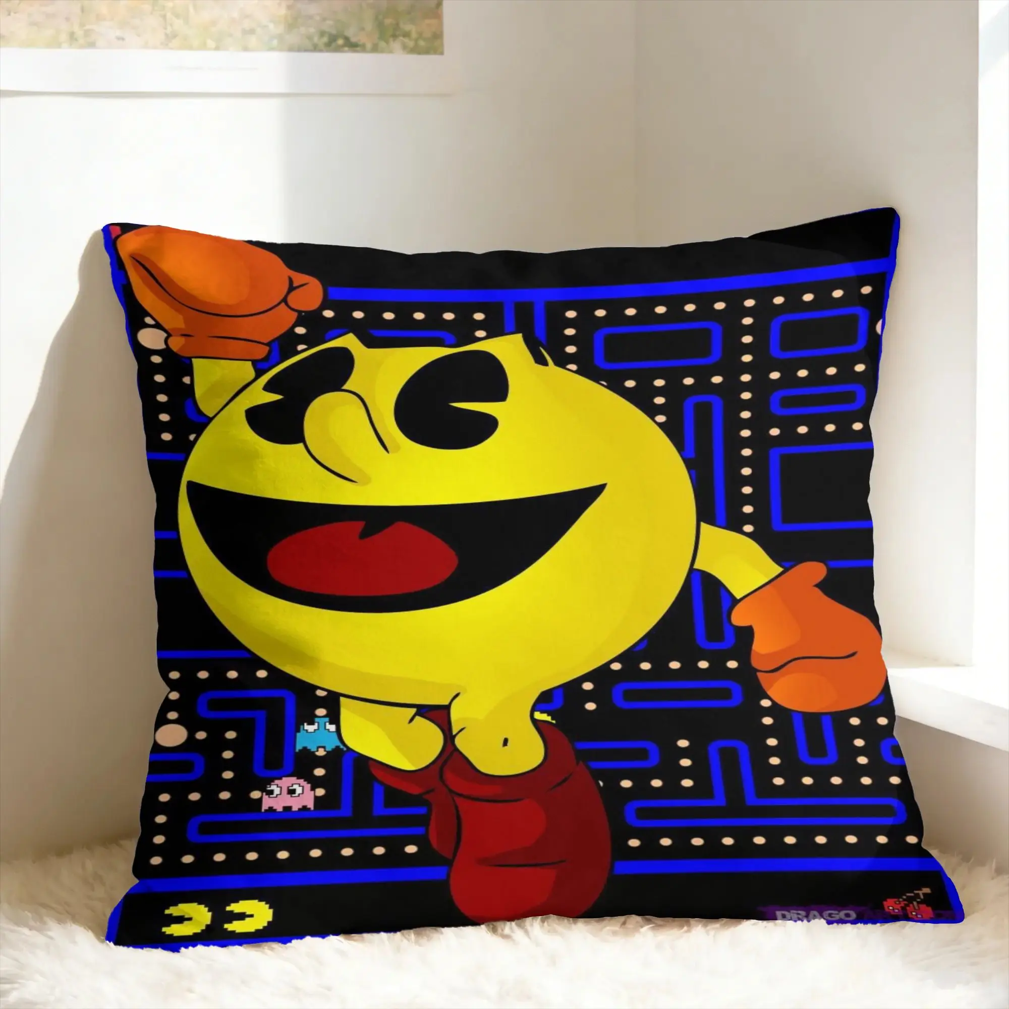 Pac-Man Pillowcases  Cute Funny Pillow Case For Sofa Bedroom Home Decor Print Pillow Cover