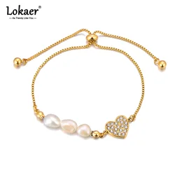 Lokaer 316L Stainless Steel Heart Charm Bracelet For Women Elegant Natural Pearl 18K Plated Fashion Jewelry Accessories B23176