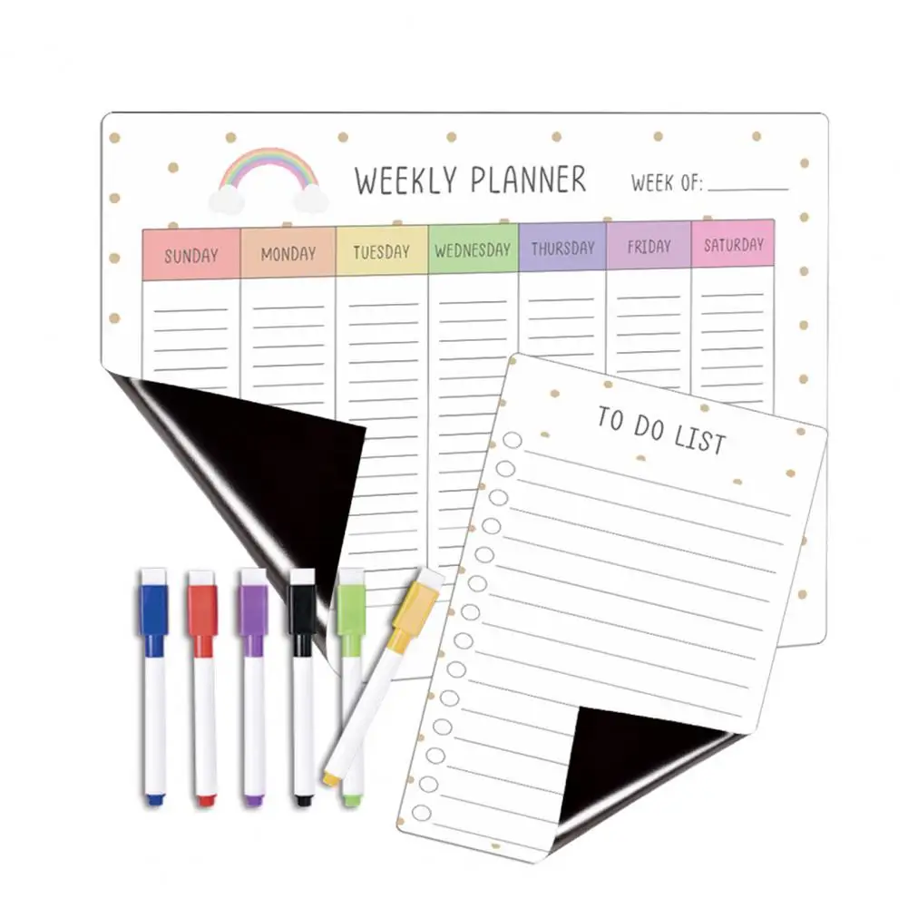 

Fridge Planner Board Efficient Weekly Planning Scratch-proof Magnetic Fridge Calendar Kit with Pens Organize Schedule Stay