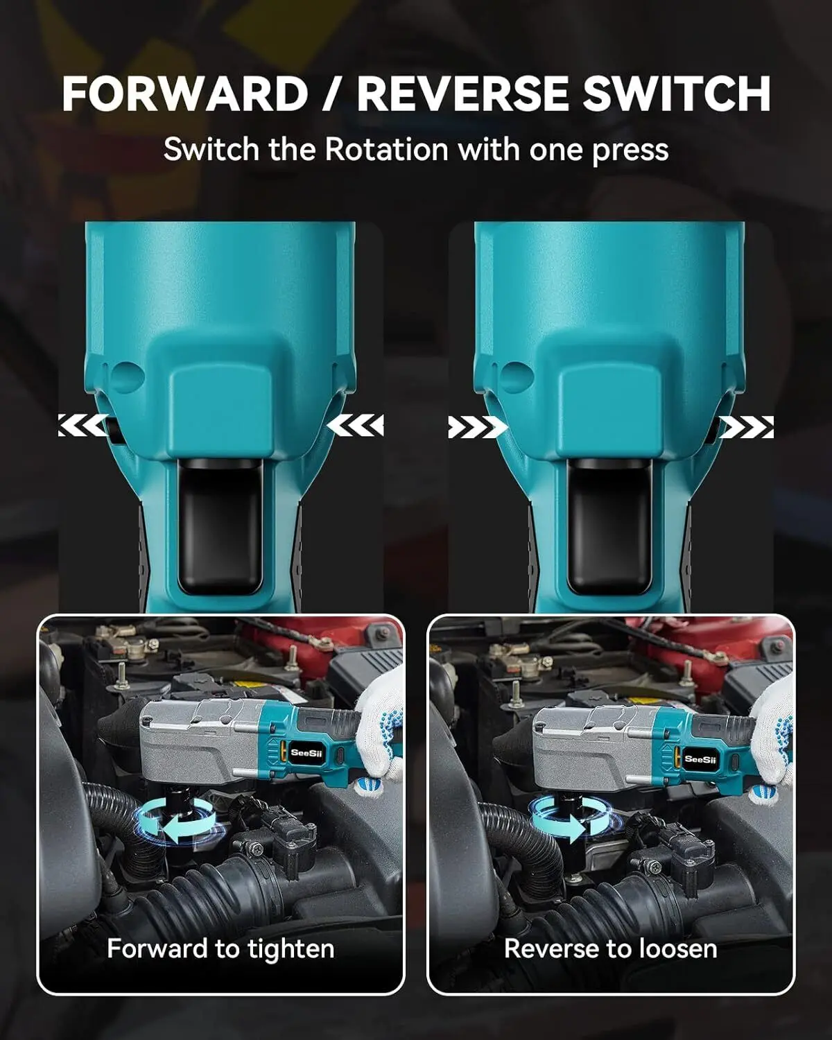 Seesii-llave de impacto eléctrica WHA300, llave de ángulo recto de trinquete inalámbrico, herramientas eléctricas de alto Torque de 1/2 pulgadas, 300Nm