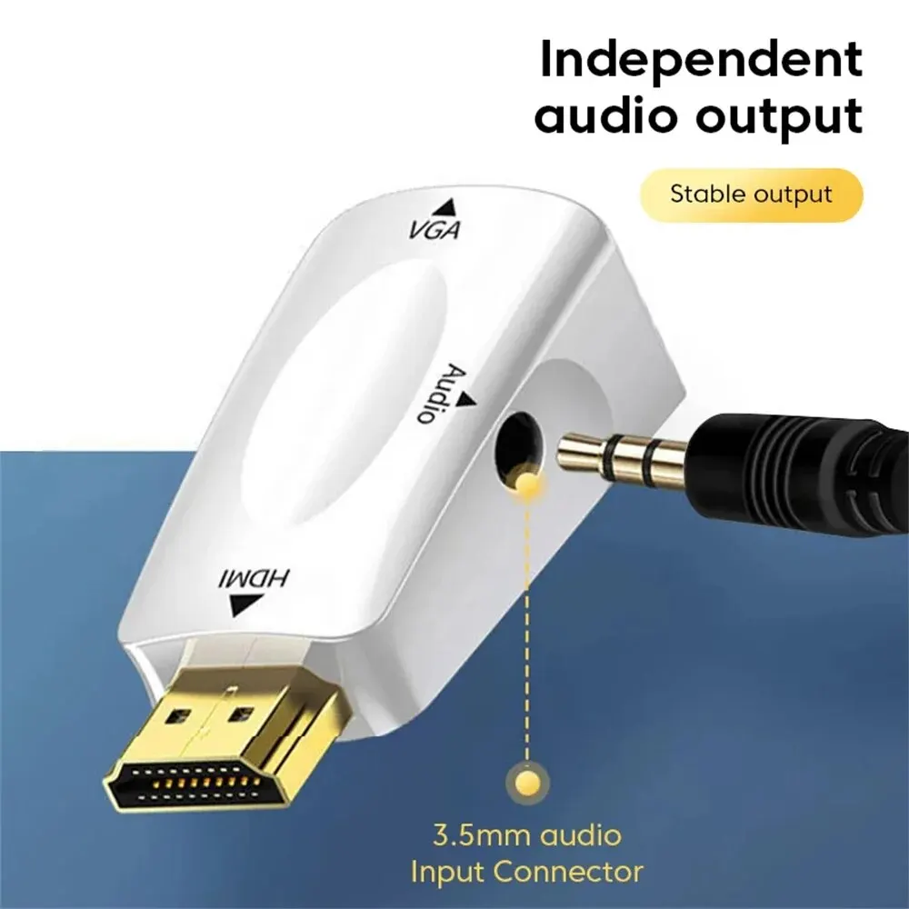 Adapter konwertera 3.5mm Jack Audio HD 1080P do komputera PC Tablet do przenośnika HDMI kompatybilny z konwerterem kabel VGA